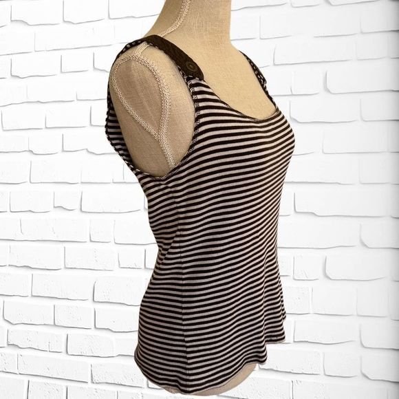 Loft, Large, Brown/White Striped Tank w/ Button Shoulder Embellishments - Picture 4 of 6